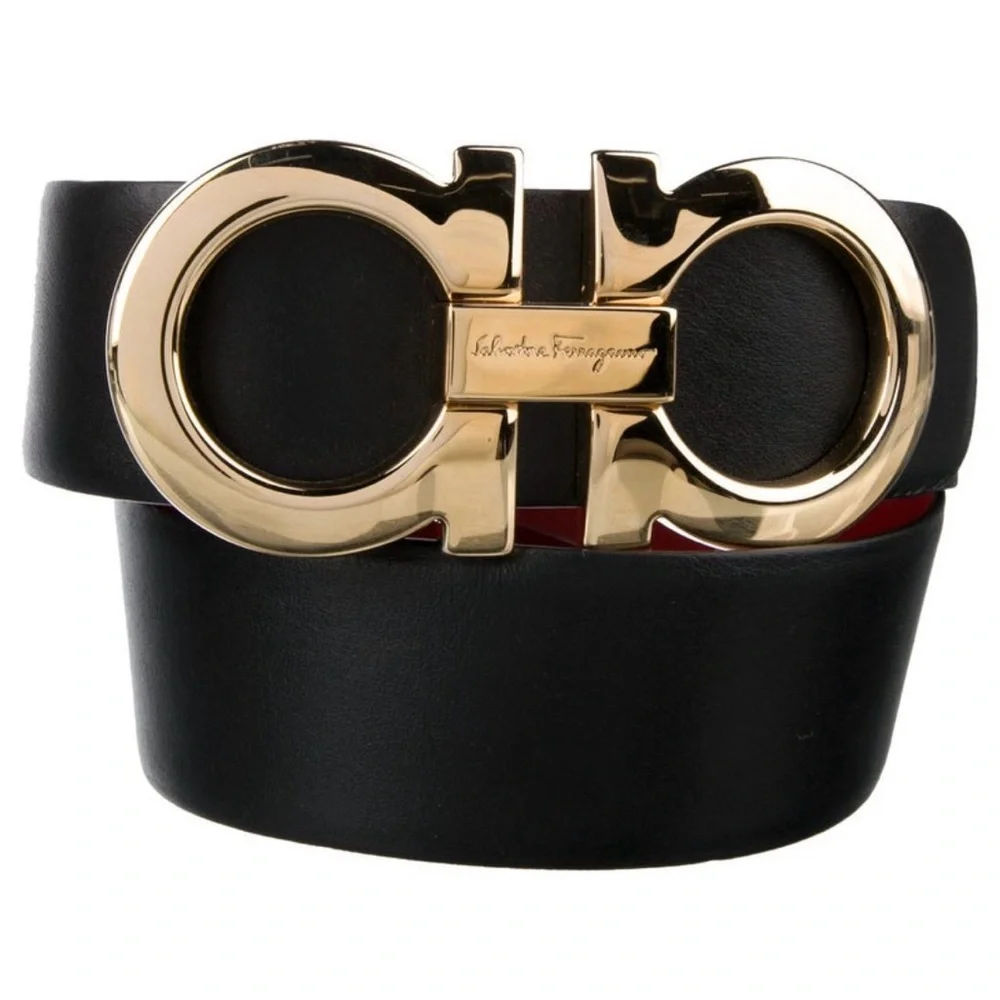 Salvatore Ferragamo | Black Leather Belt with Gold Buckle Sz XS - Picture 1 of 2